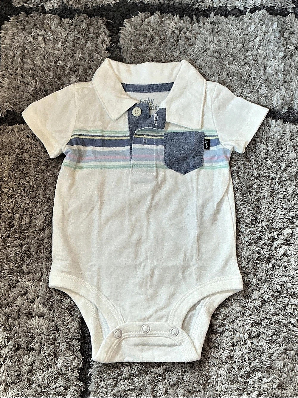 Baby Bgosh Striped Polo Bodysuit in White & Blue Size 3M